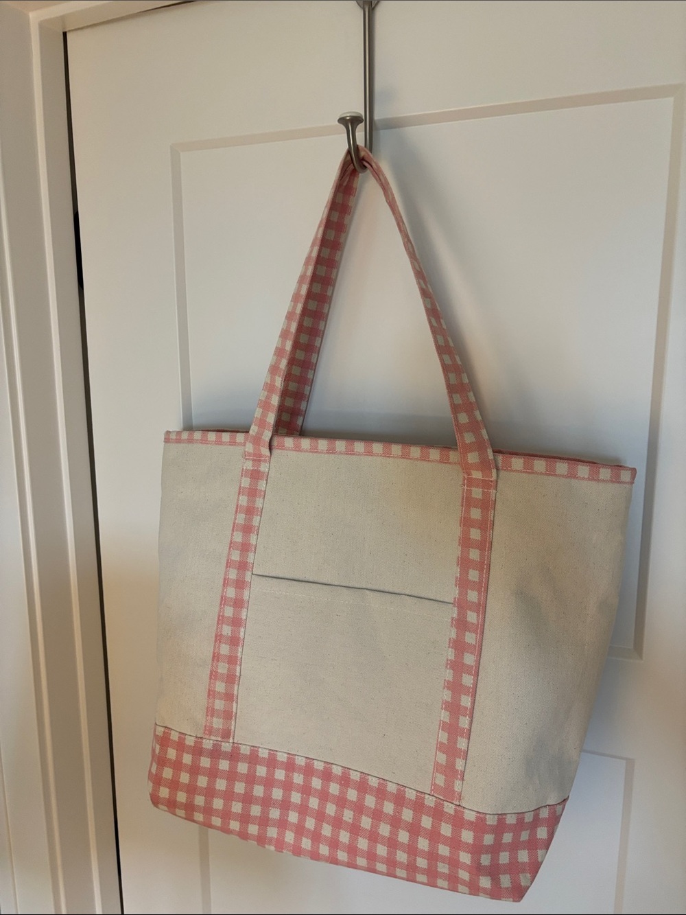 Canvas Tote with Pink Gingham Trim